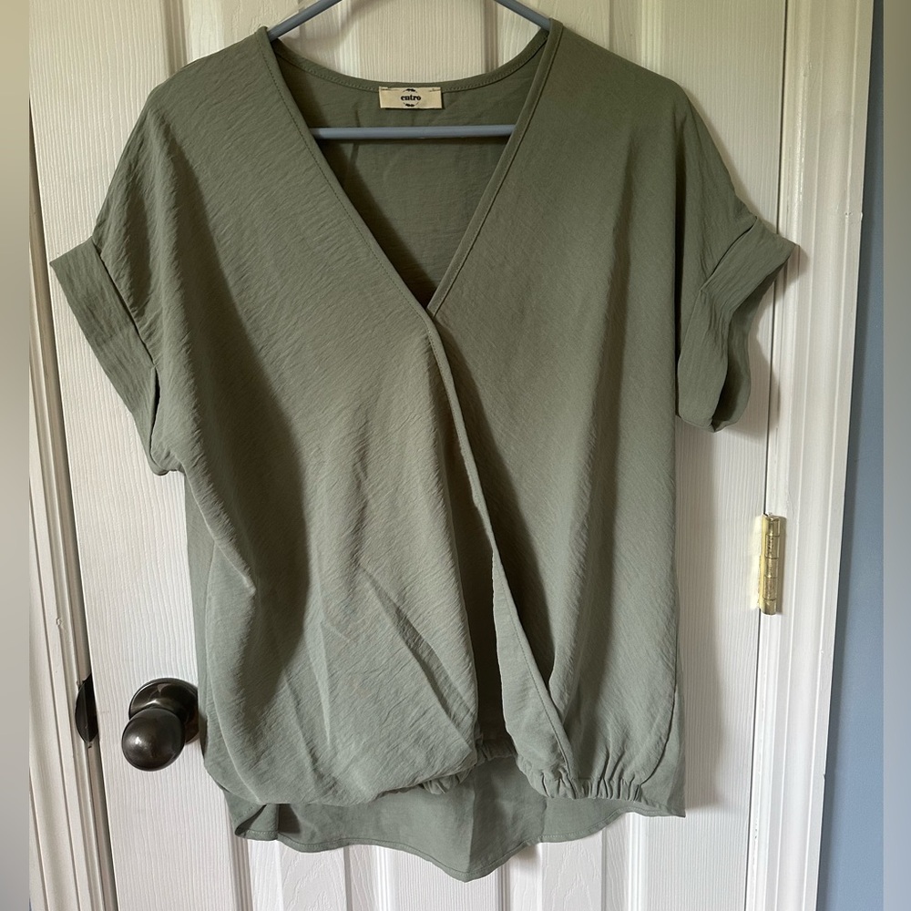 Entro Green V-Neck Wrap Blouse